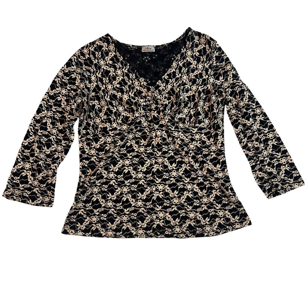 CDW Blouse Womens Large V Neck Long Sleeve Preppy Y2K Babydoll Fairycore Top